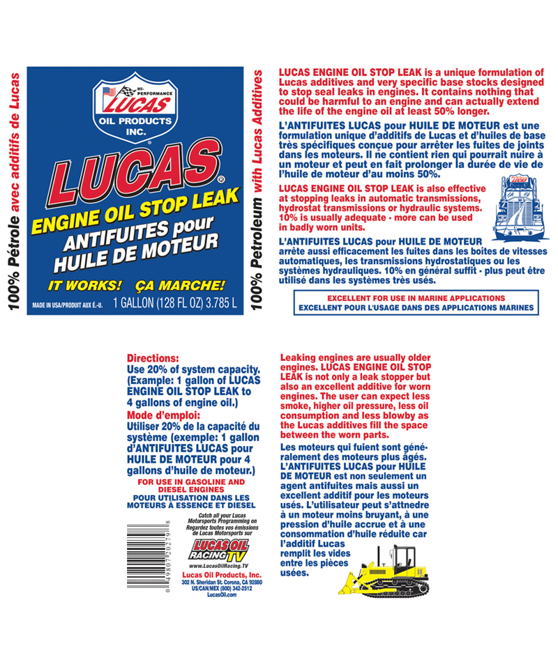 Lucas Engine Oil Stop Leak, Engine Oil Additives