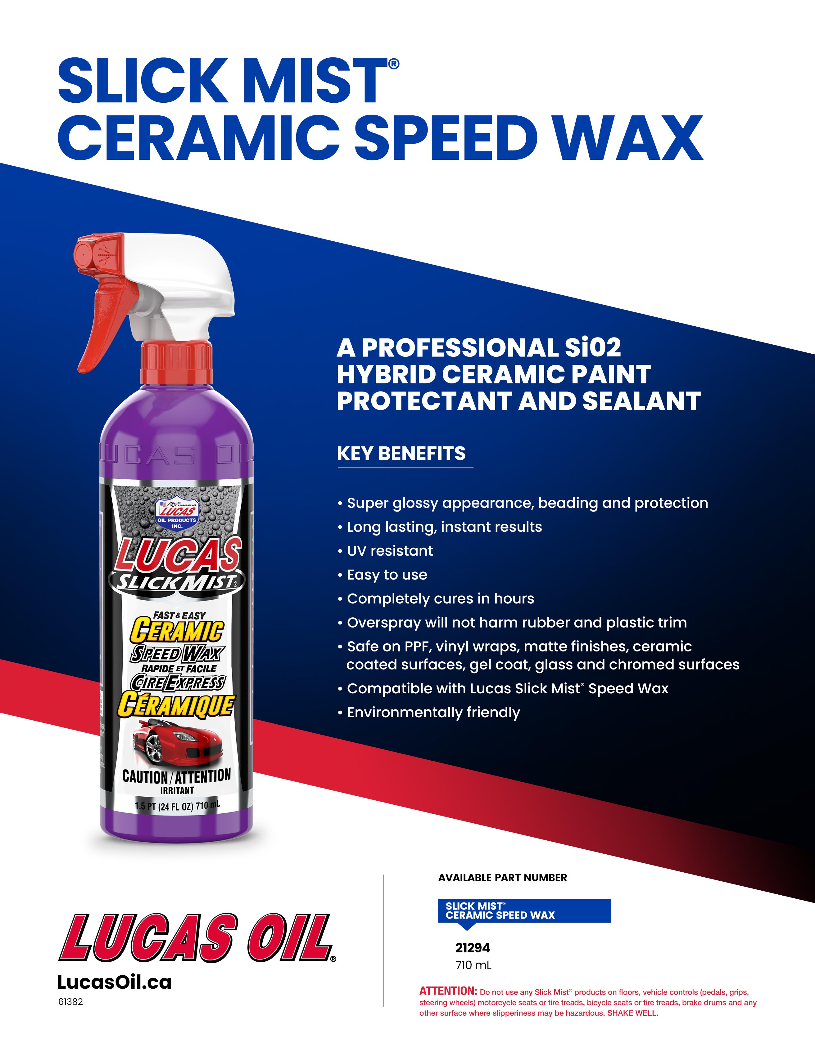 LUCAS, Slick mist, 11294, Ceramic speed wax, 710ml, Professional